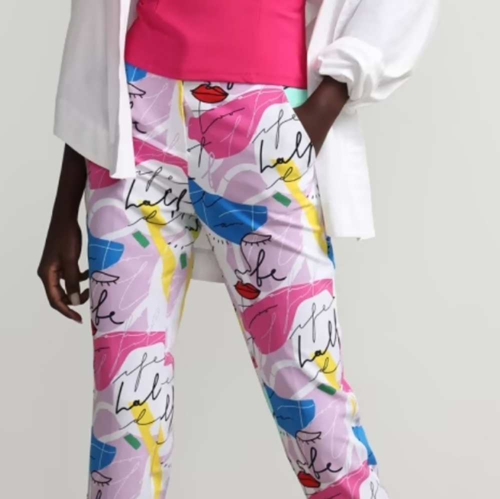PRINTED HIGH-WAISTED SLIT-HEM ANKLE PANT